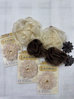 Cream & Brown Fabric Floral Hair Clips - Set of 9 Decorative Accessories